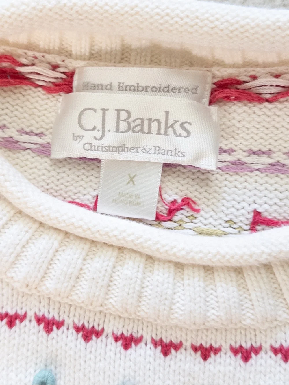 Vintage Y2K CJ Banks Floral Embroidered Sweater XL Cottagecore